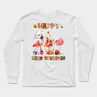 Cute Flamingo HalloThanksmas Happy Halloween Thanksgiving T-Shirt Long Sleeve T-Shirt